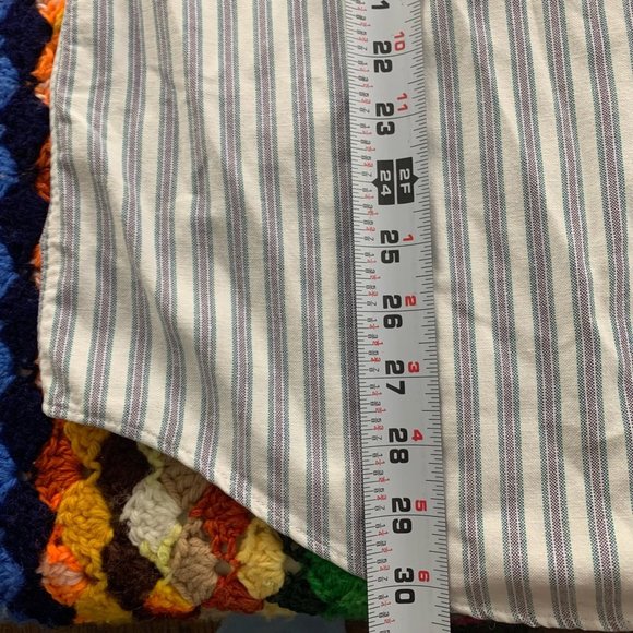 Vintage 80s Sears Roebuck Stripe Menswear Oversized Button Up Short Slee… - Picture 10 of 12